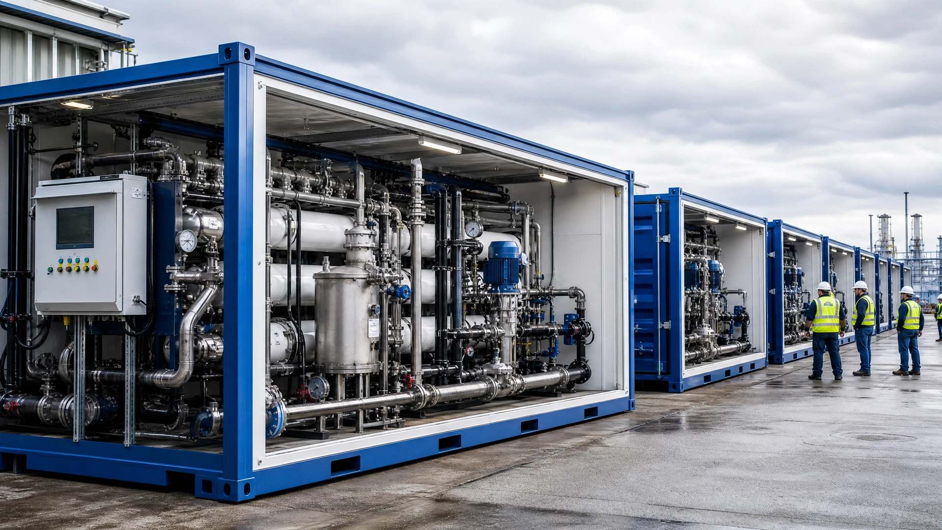 Containerized RO for Mining technical illustration showing industrial water treatment equipment